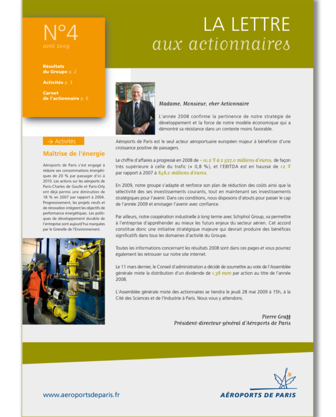 Aéroports de Paris Lettre aux actionnaires 2009